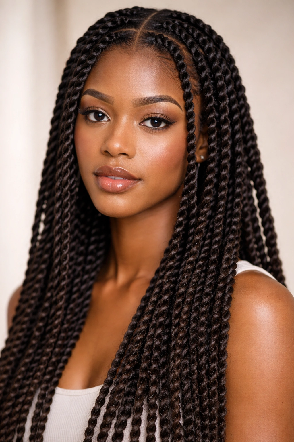 Close-up of two-strand twists on a Black woman's hair
