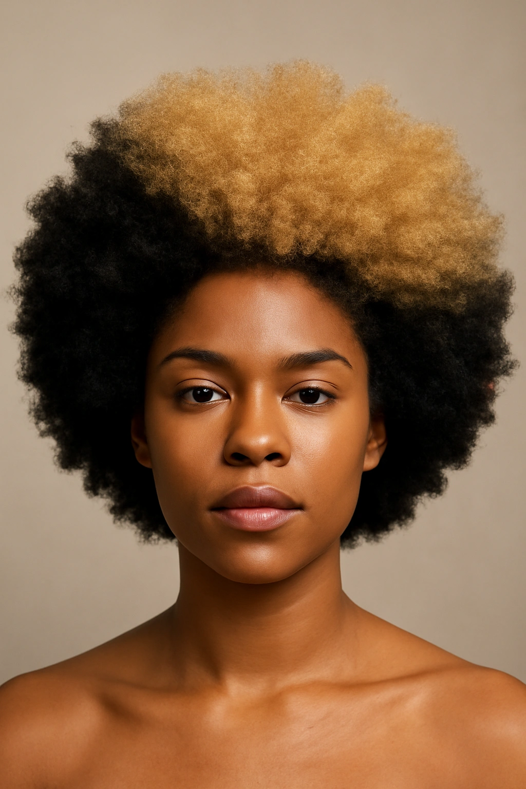 Full head shot of a two-toned Afro with contrasting color throughout