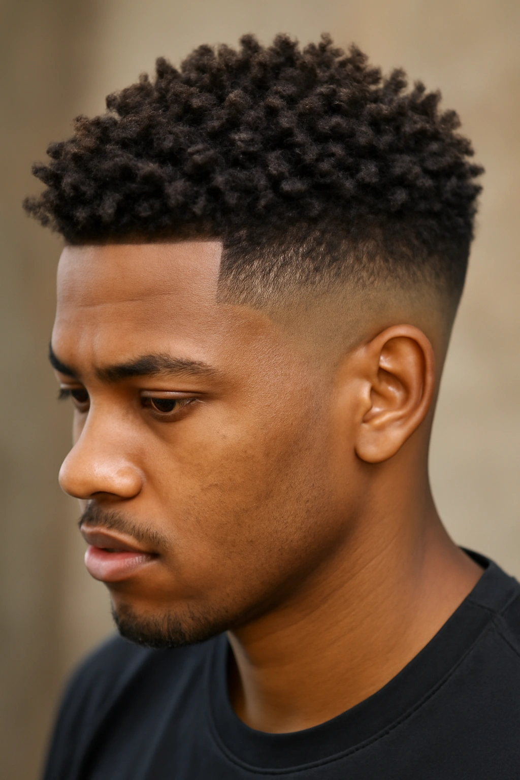 Bold textured crop with high-definition fade on Type 4 curls
