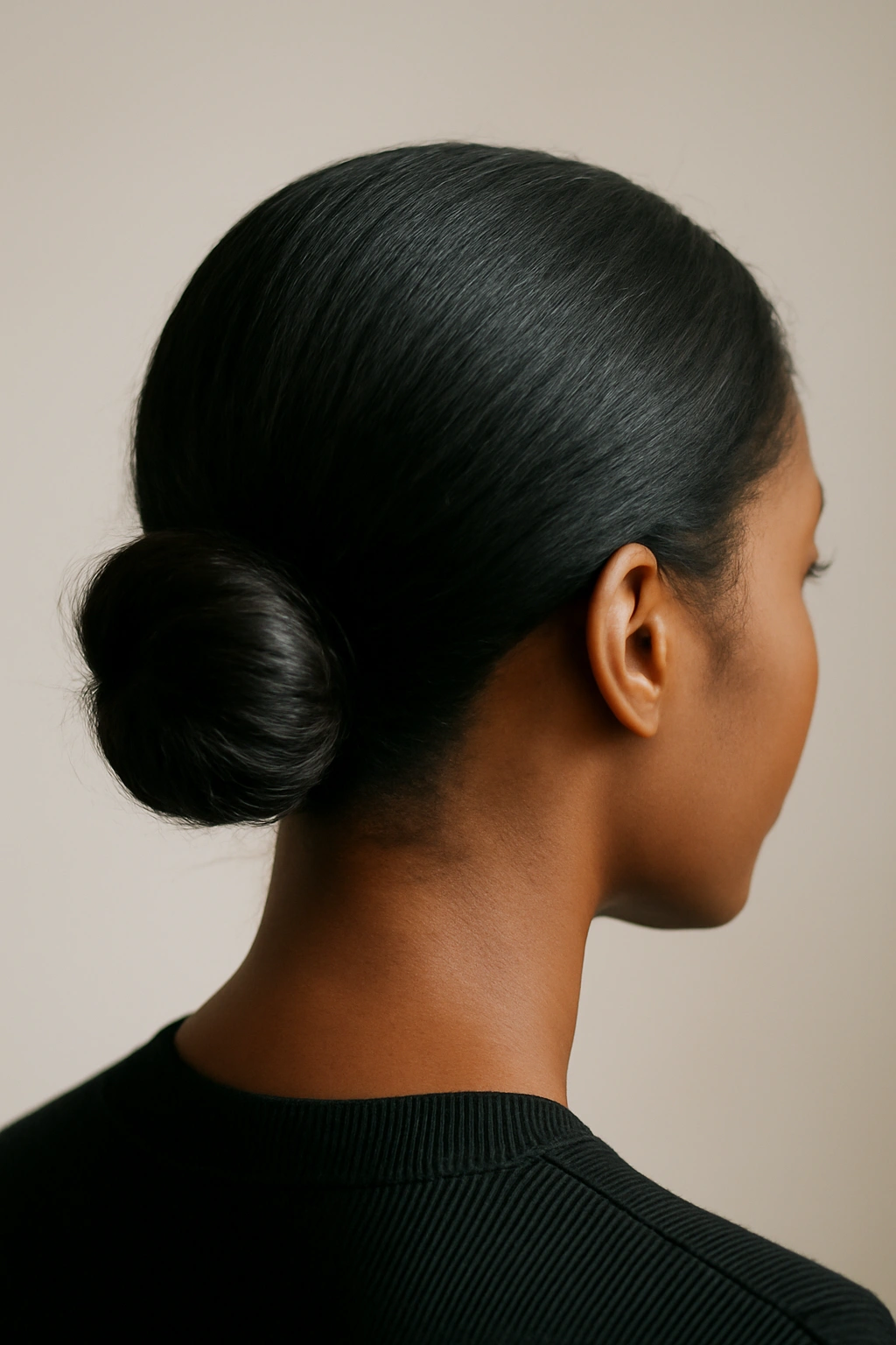 Side-back view of an underbun showing a hidden bun beneath gathered hair