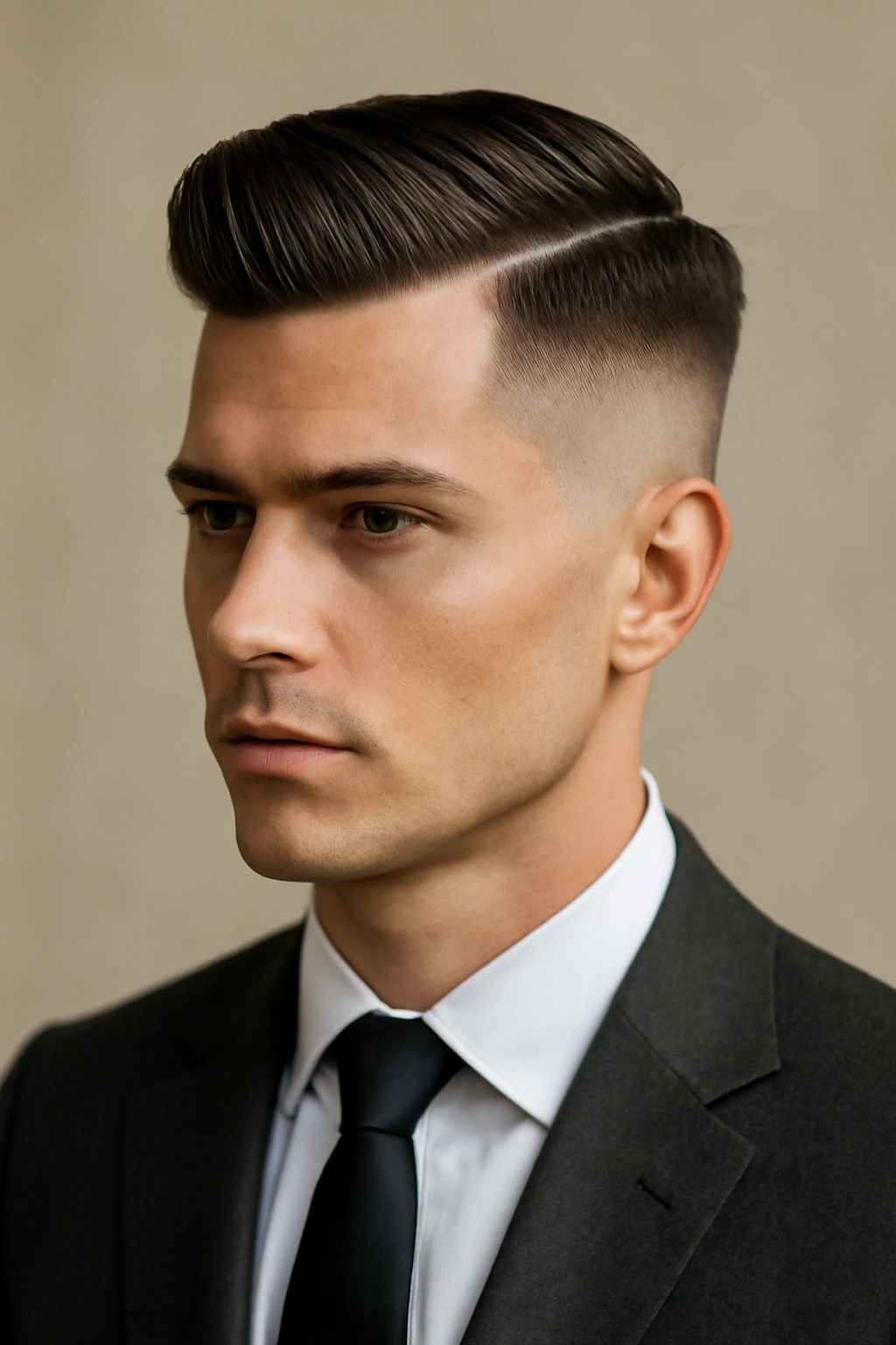Undercut with short sides and longer top forming architectural lines