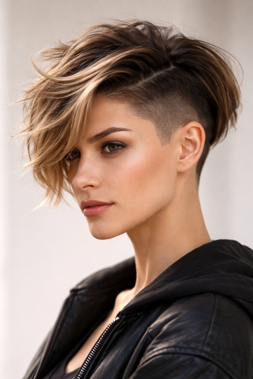 Undercut textured bob with shaved sides showing top texture