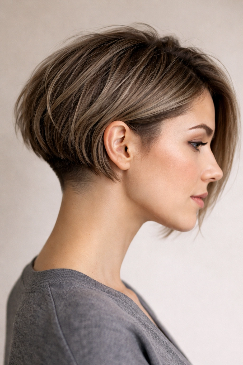 Profile of Faded Undercut Textured Bob with back undercut and textured crown
