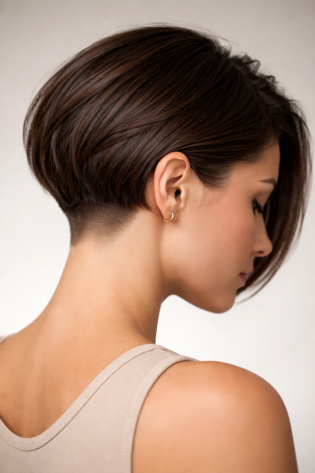 Undercut bob for thick hair showing short undercut with longer top.