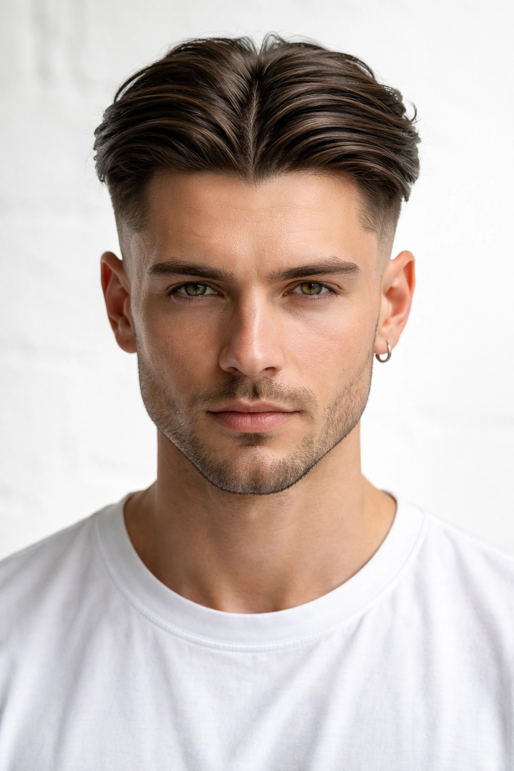 Portrait of undercut with styled top and center part