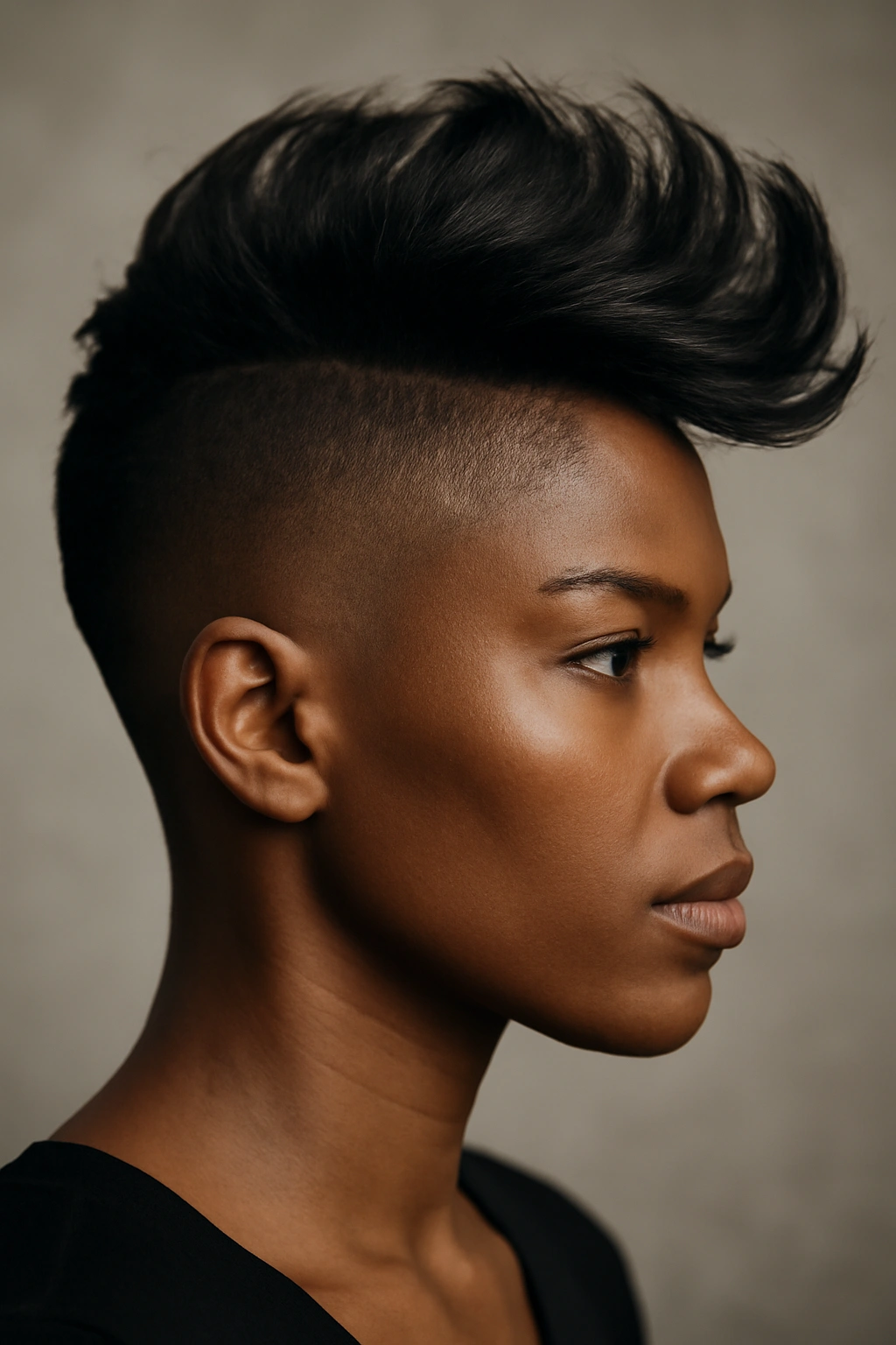 Undercut flip hairstyle with shaved sides and long top