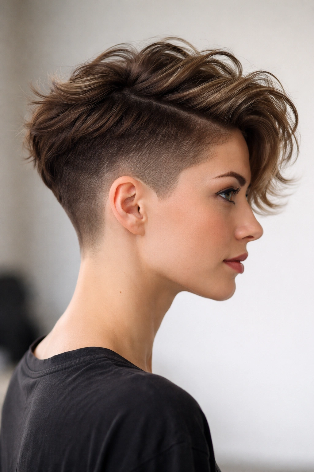 Undercut hairstyle showing very short sides and longer top