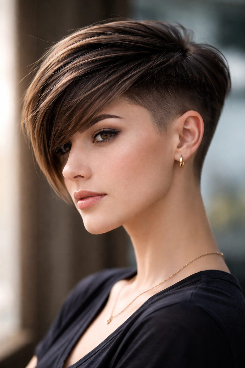 Portrait of straight hair with an undercut and layered top