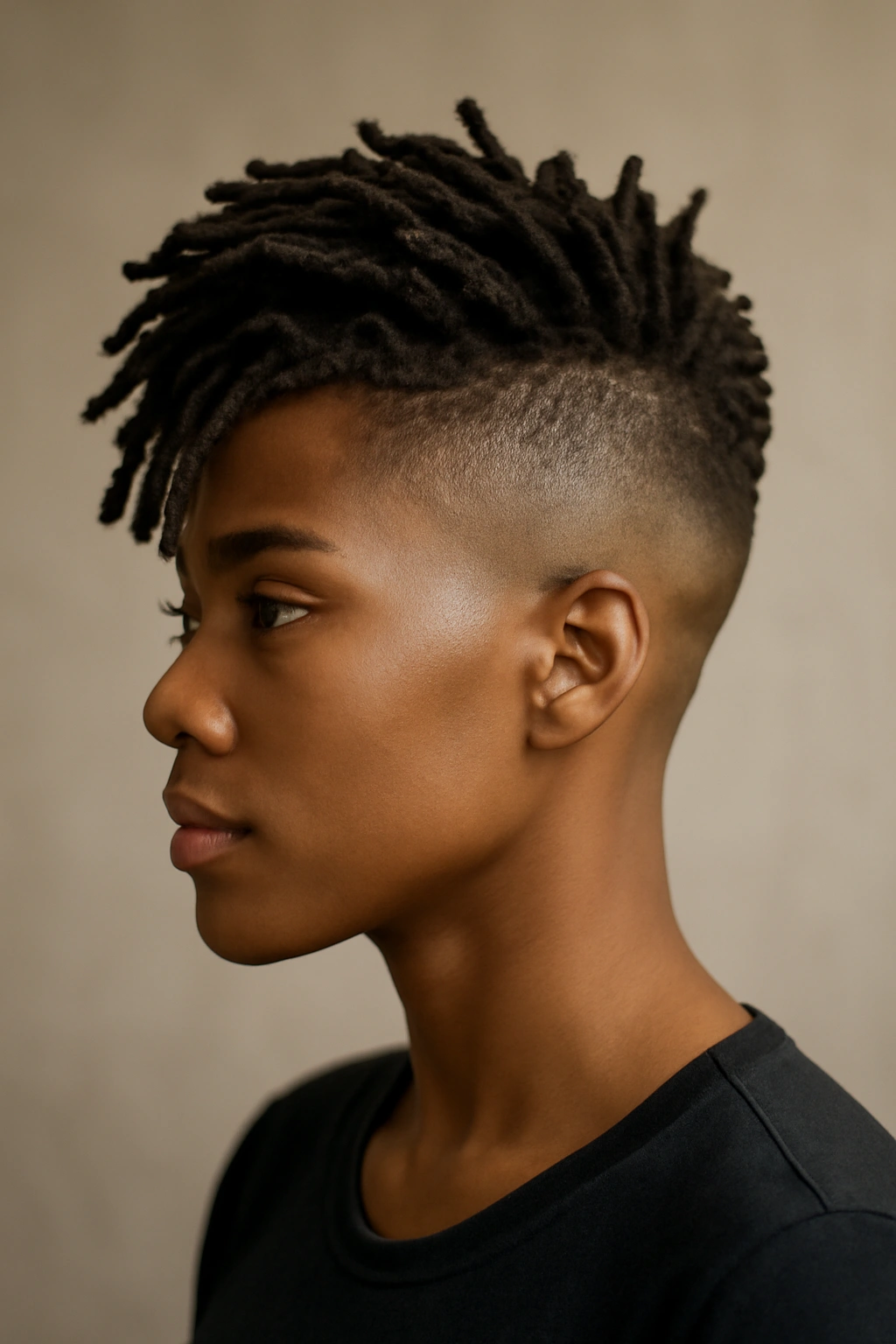 Side view of locs with an undercut showing bold contrast