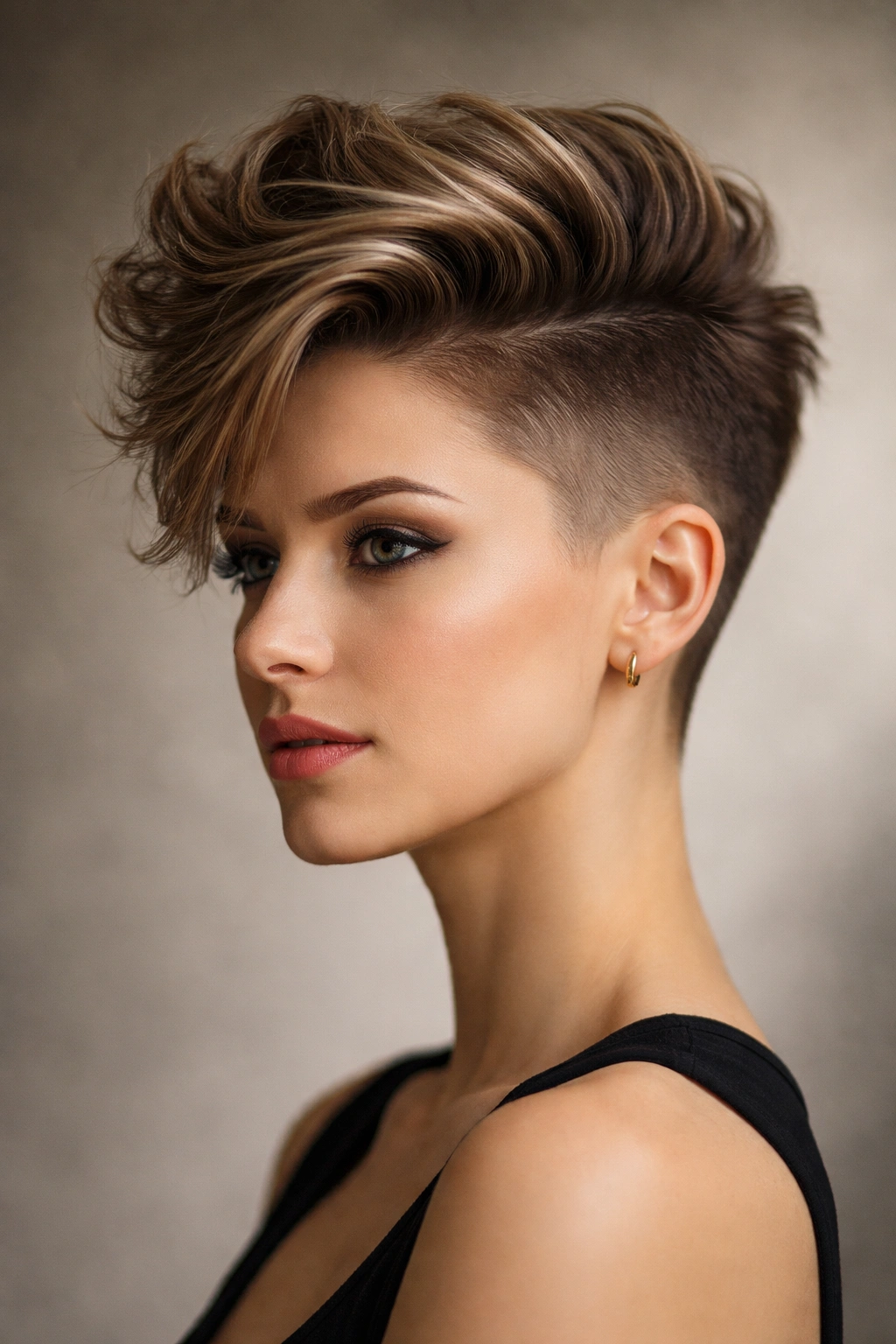 Undercut with long top showing fade on sides and elongated crown