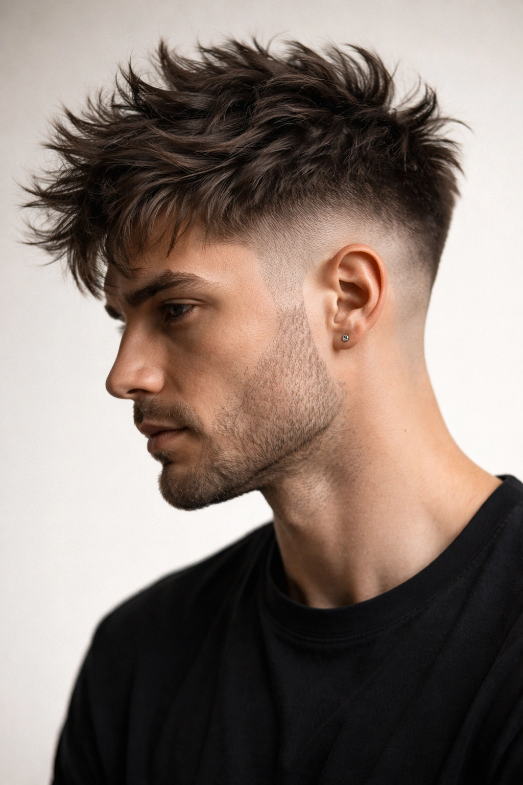 Head-and-shoulders shot of a person with a disconnected undercut and messy top