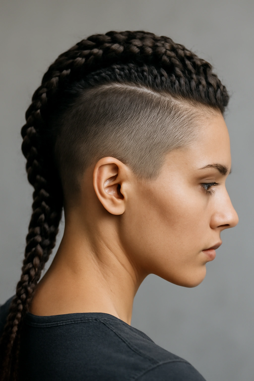 Braided top over shaved undercut with visible sides