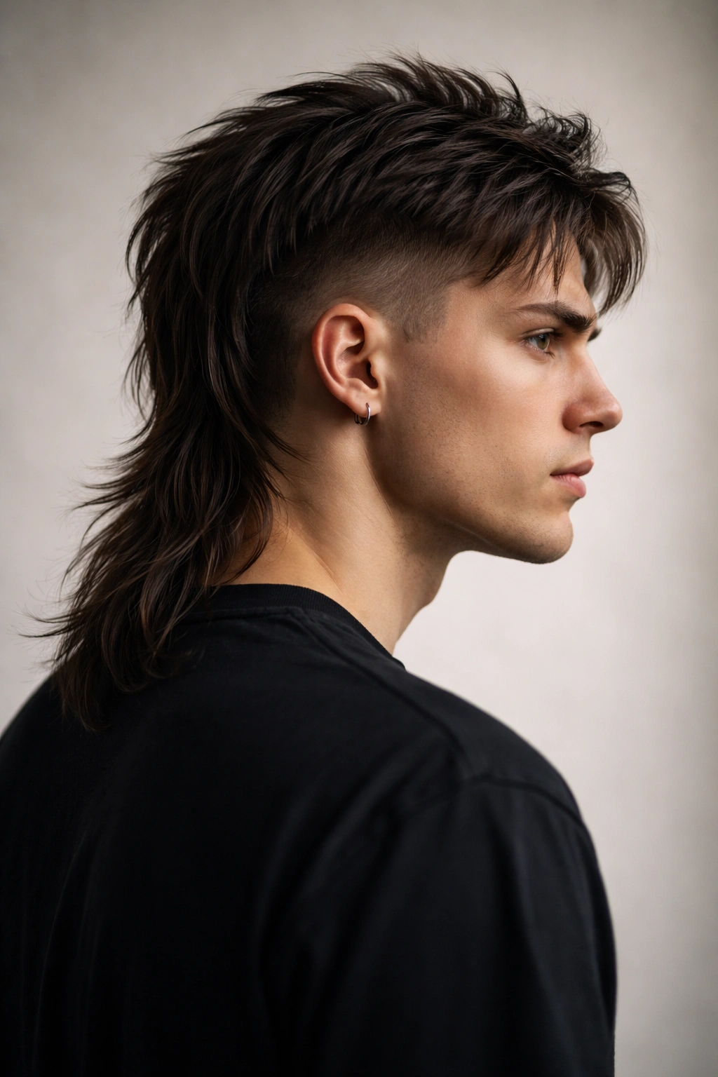 Side profile showing extreme undercut with longer top mullet