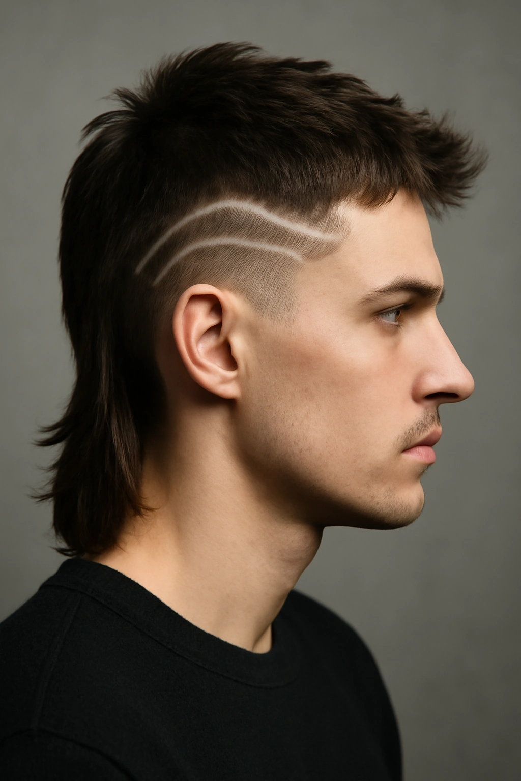 Undercut mullet with side shaved design visible