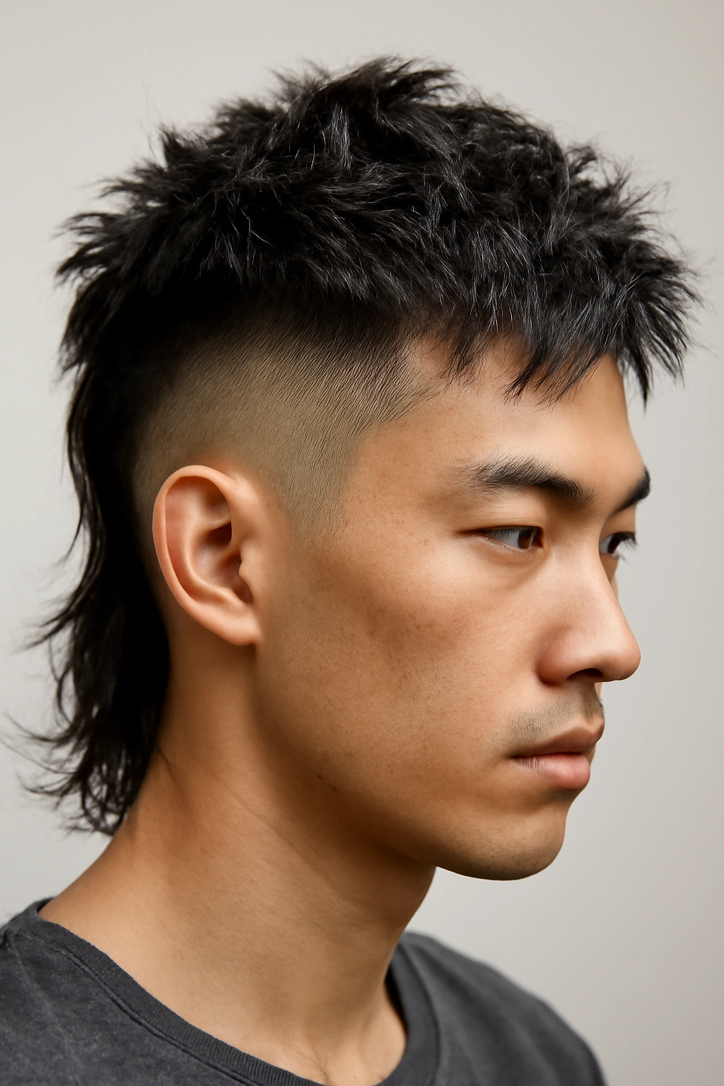 Undercut mullet with shaved sides and long textured top