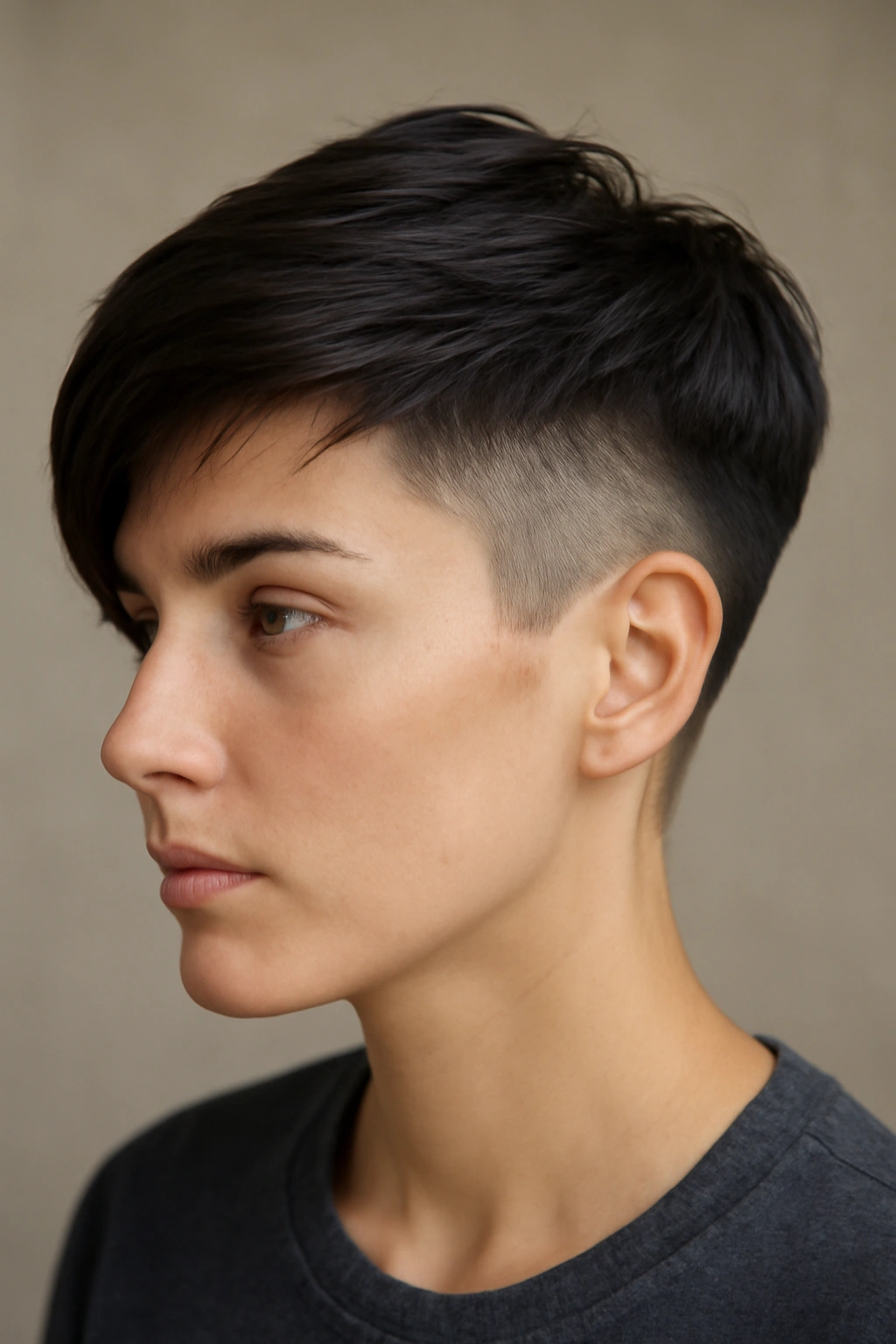 Undercut with peekaboo highlights hidden under the top layer