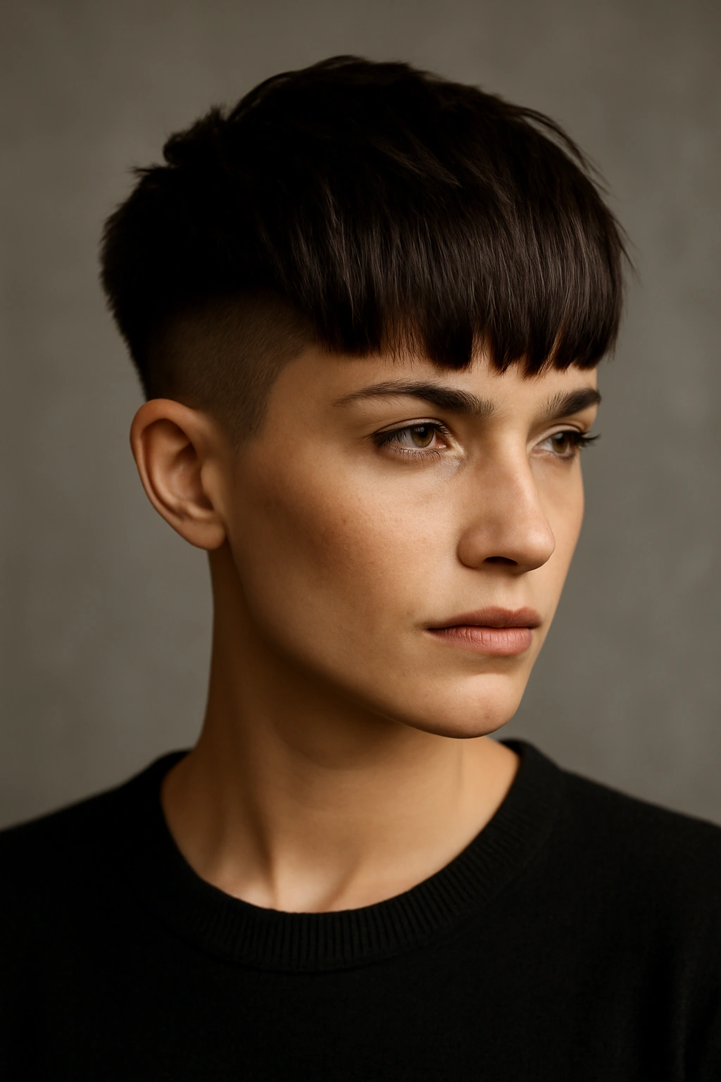Undercut pixie with bold bangs