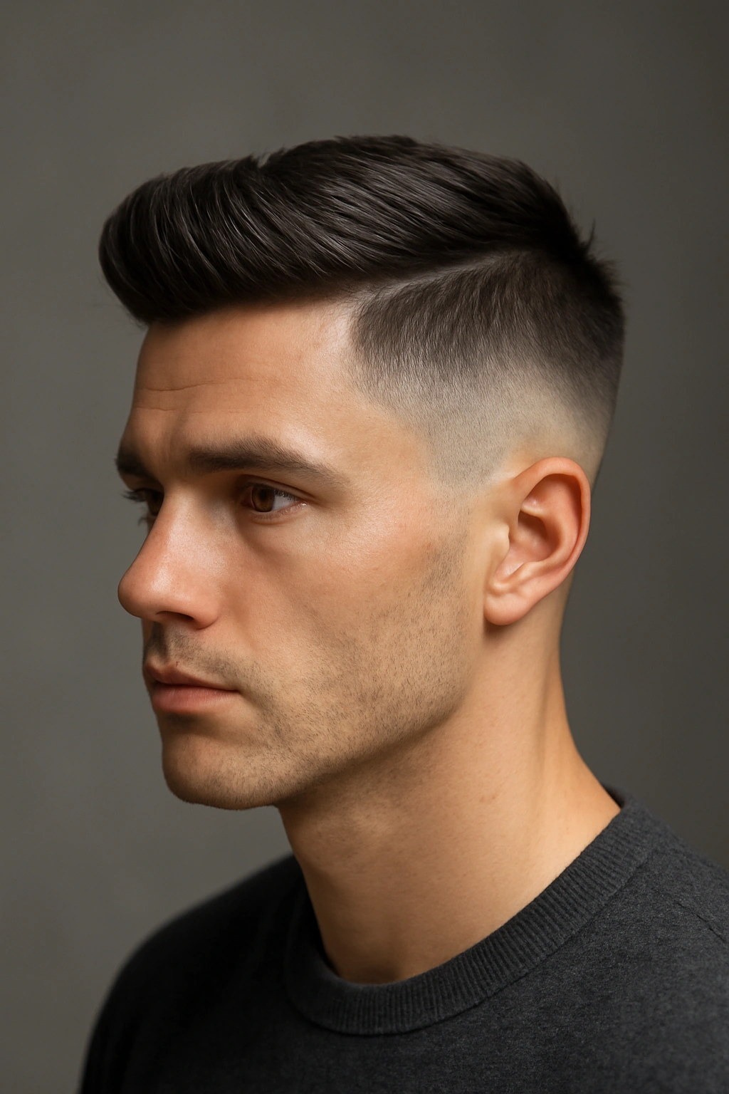 Portrait highlighting a dramatic undercut with a defined separation line