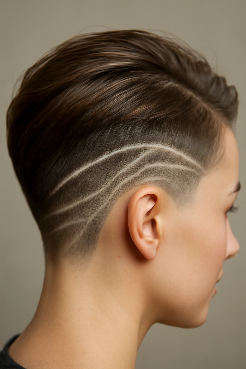 Close-up of a side undercut with geometric shaved designs