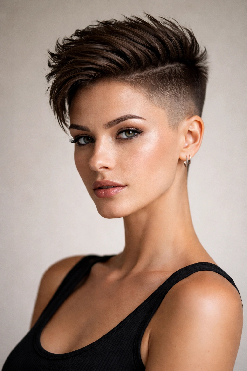 Undercut with shaved sides and longer top, no bangs