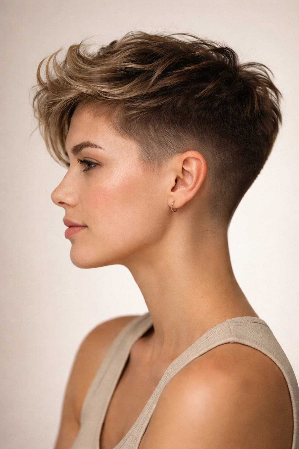 Head-and-shoulders portrait showing tapered undercut with longer top.