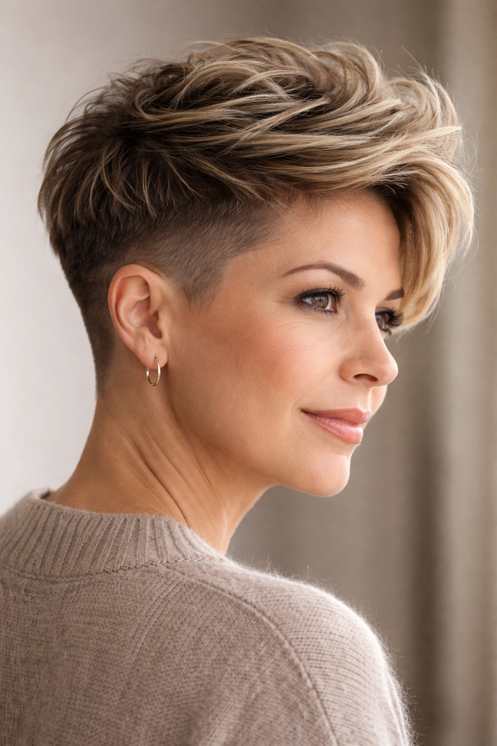 Woman with a bold disconnected undercut and textured top