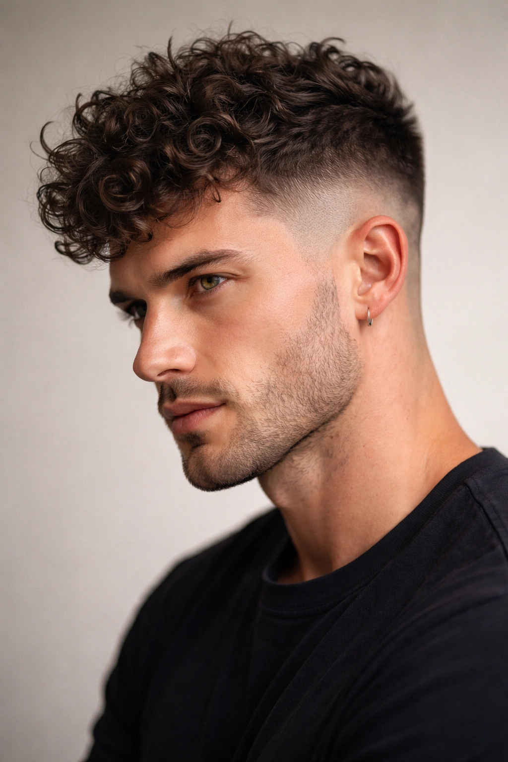 Close-up of an undercut with a textured top and defined curls.