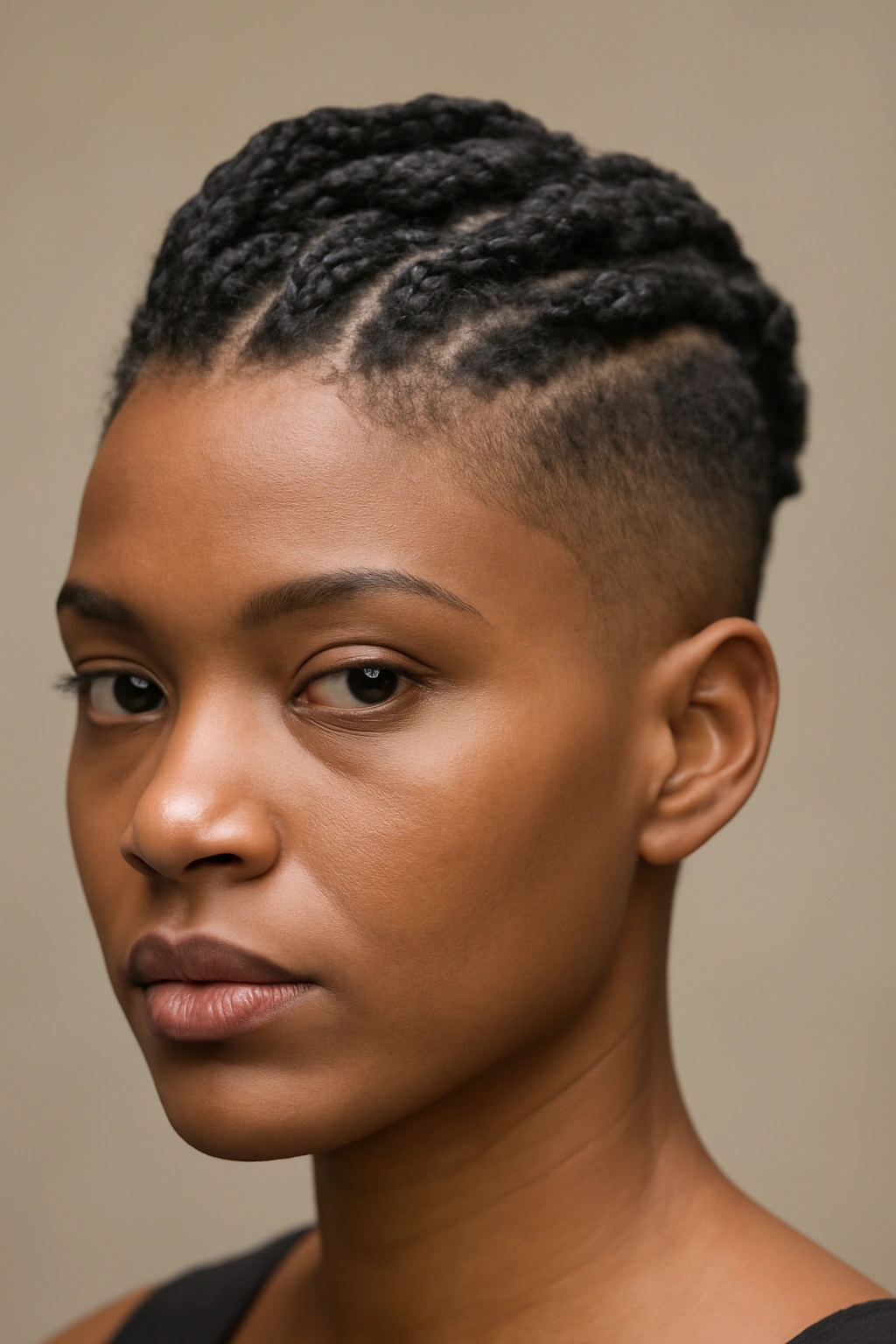 Undercut with twists hairstyle featuring integrated two-strand twists on top