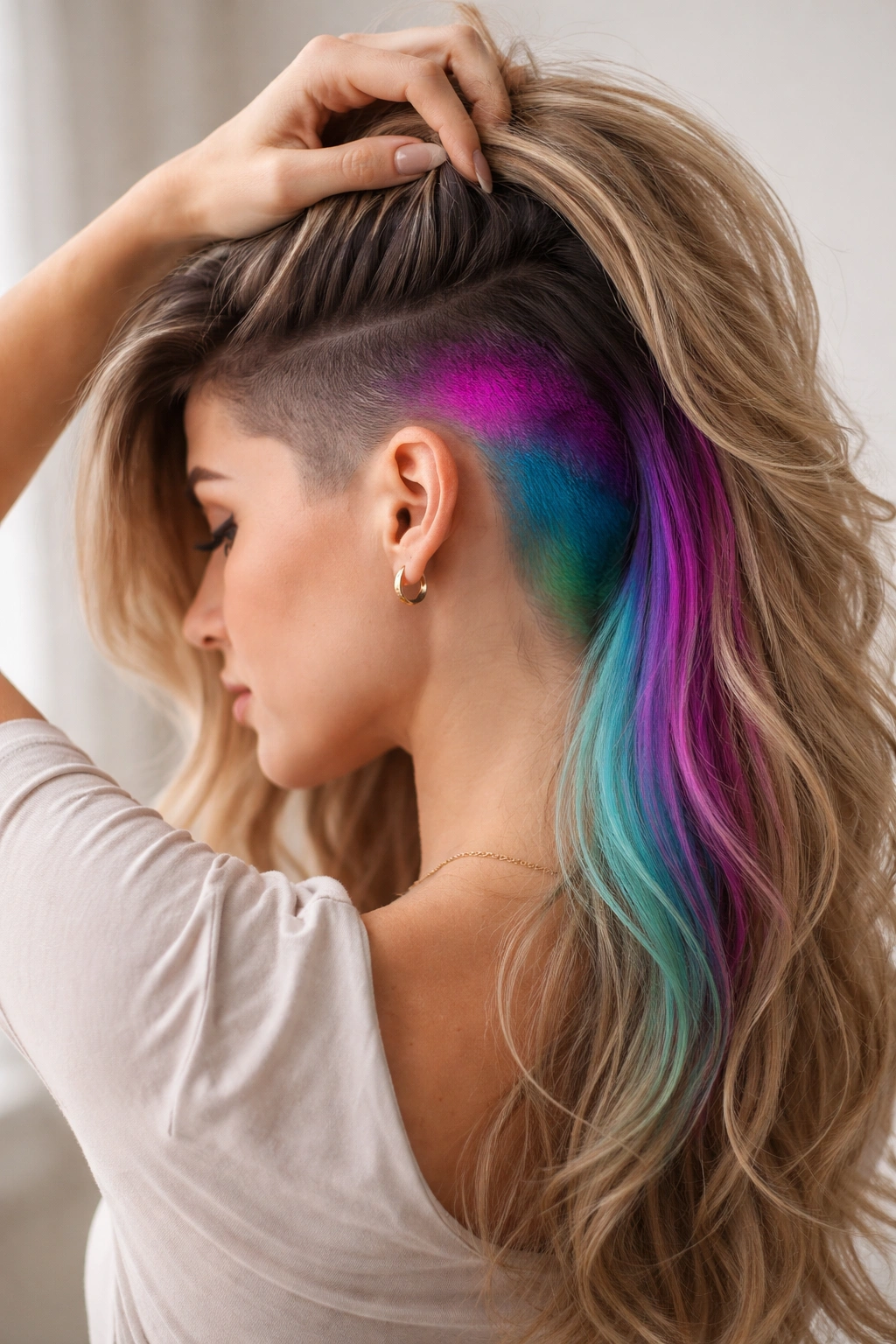Side view with underlay color peeking from undercut