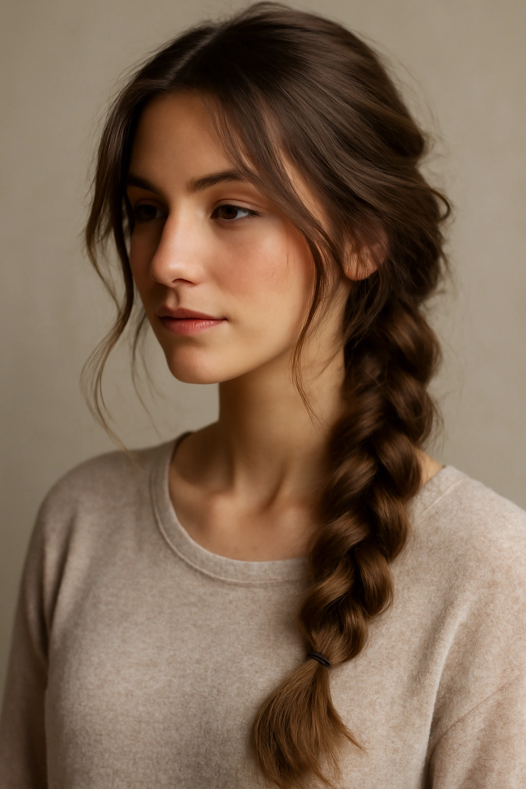 Loosely braided hair with face-framing pieces