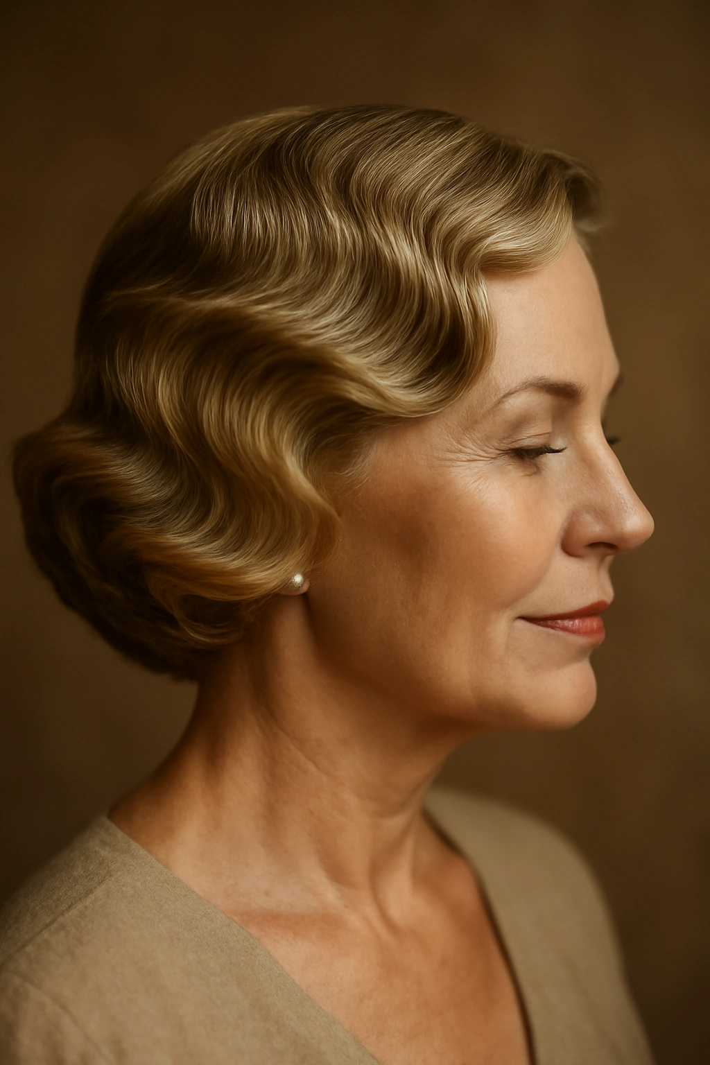 Close-up of Vintage Hollywood Waves with defined sculpted waves