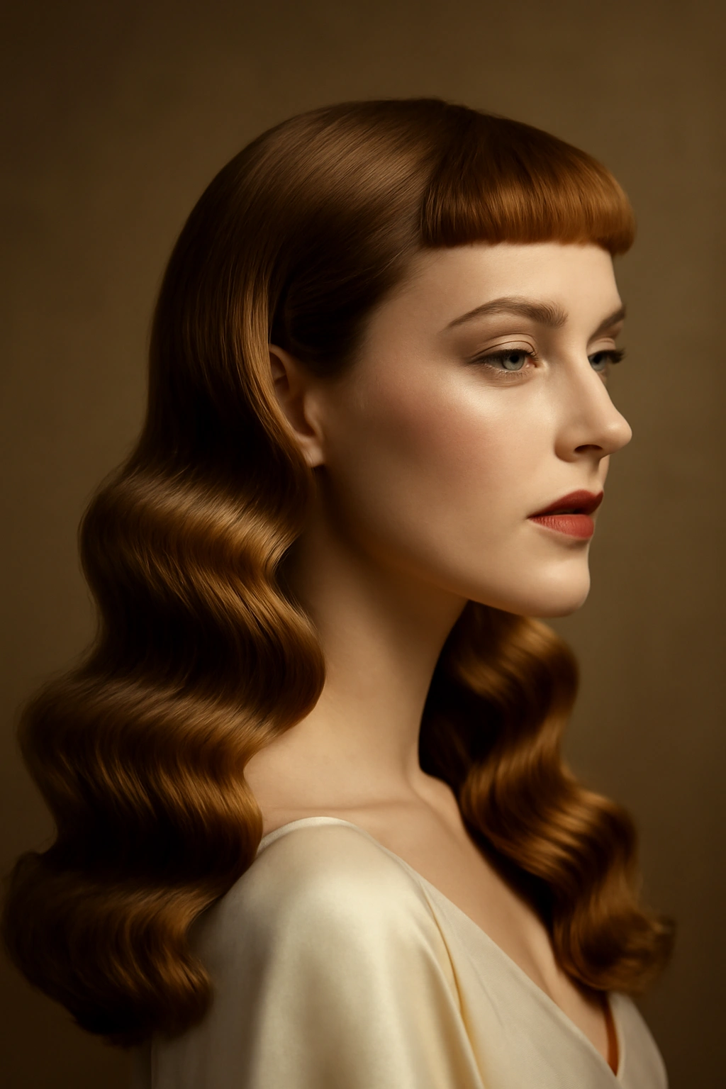 Vintage waves with micro bangs bridal hairstyle