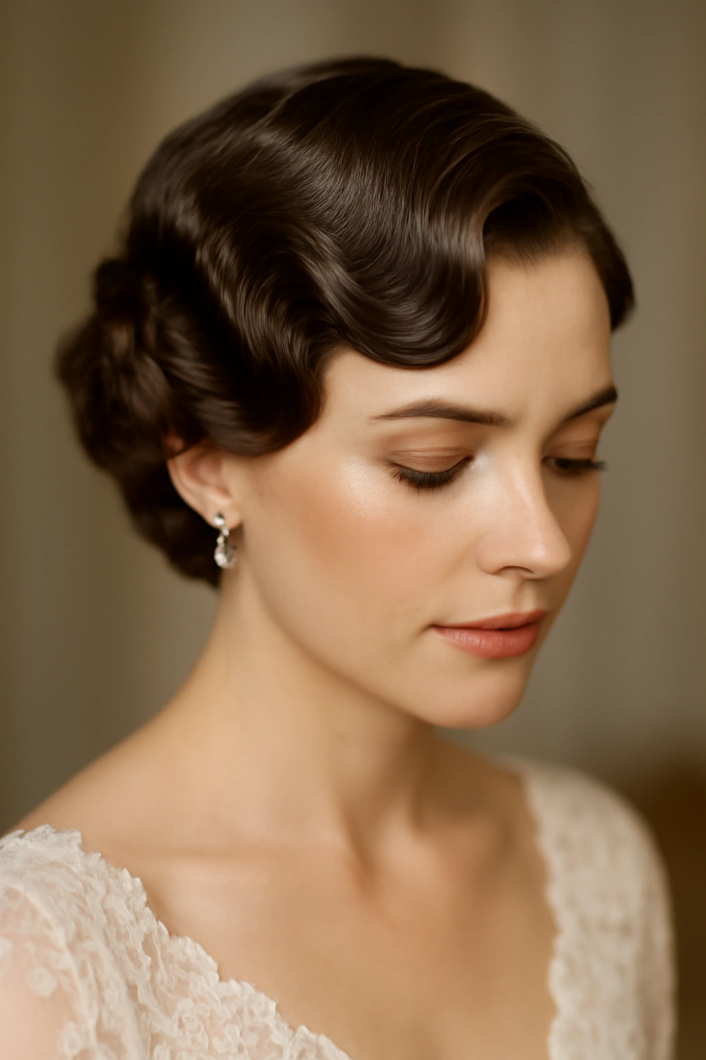 Short hair with vintage finger waves on bride