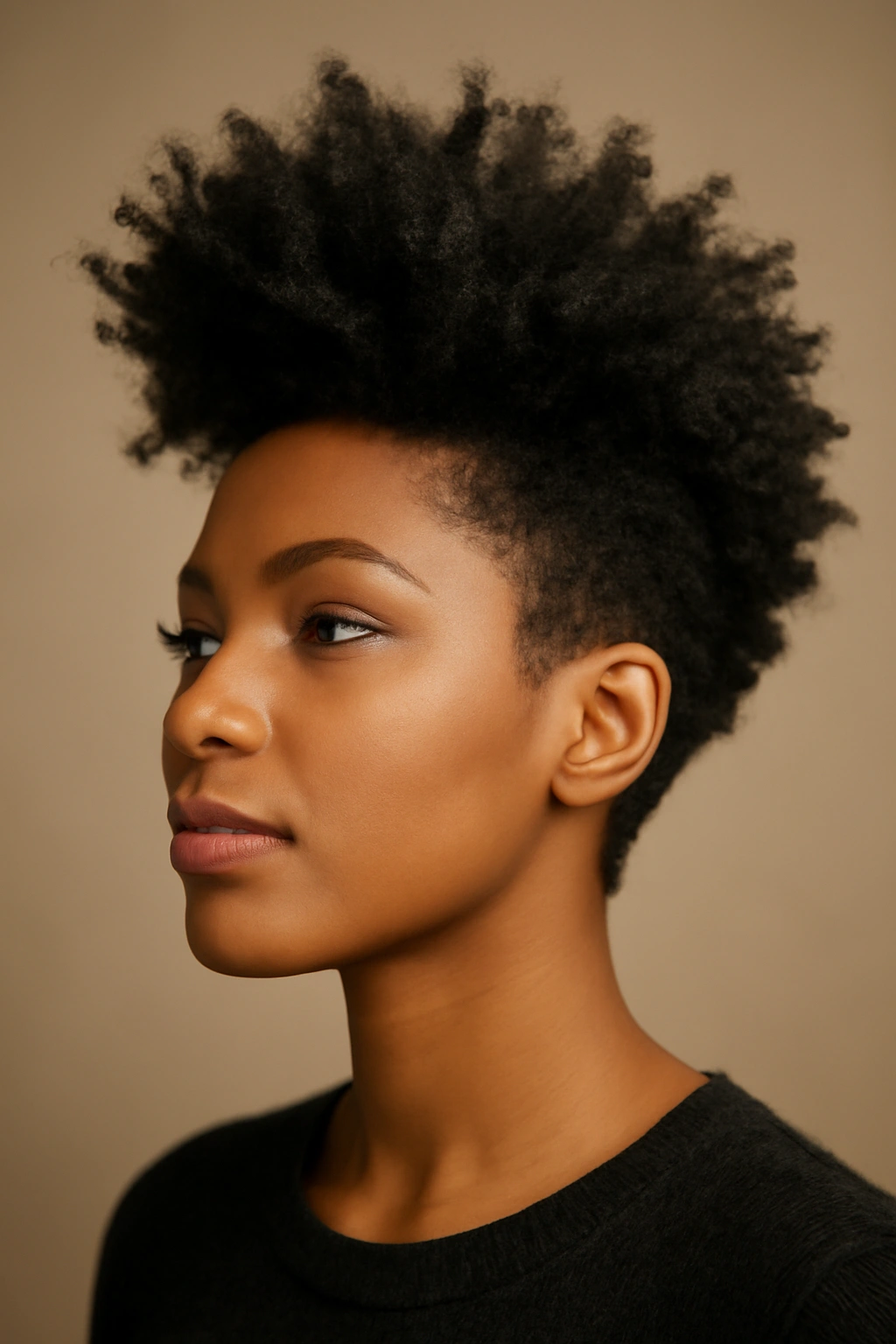 High-volume textured crop with upward flip showing crown lift and short sides