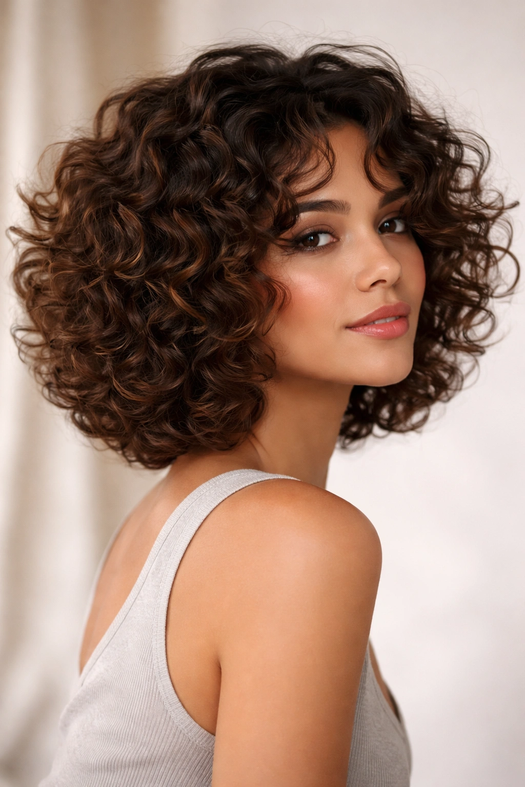 Portrait of Voluminous Bouncy Bob with lifted crown and defined curls