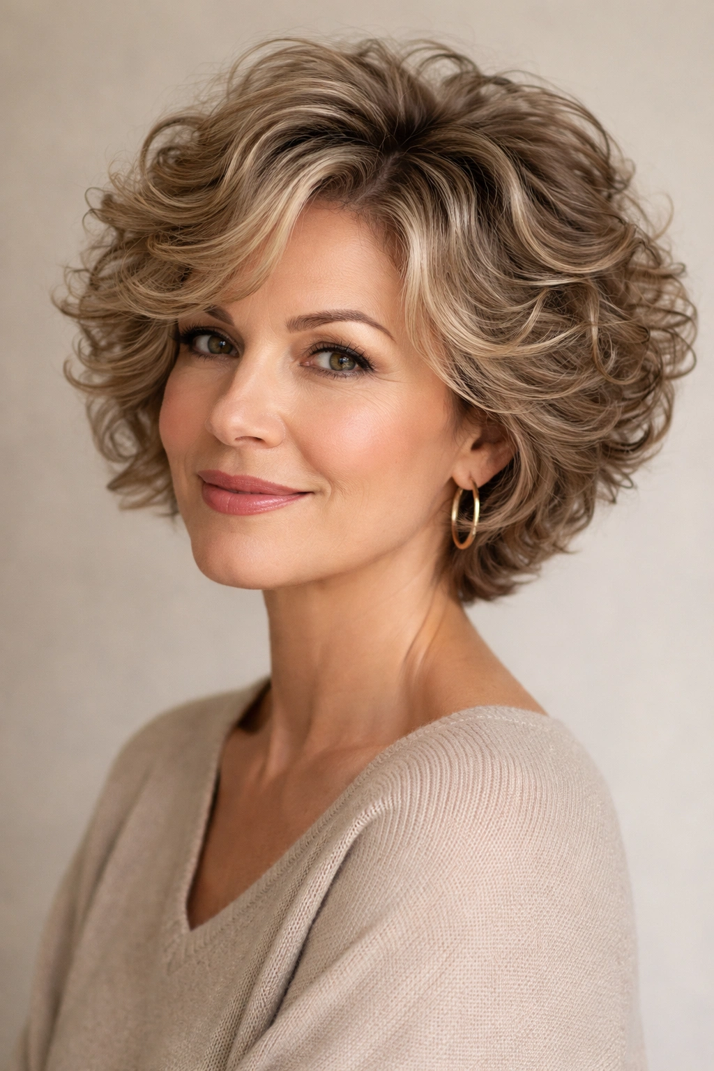 Portrait of a person with voluminous perm waves and short cut