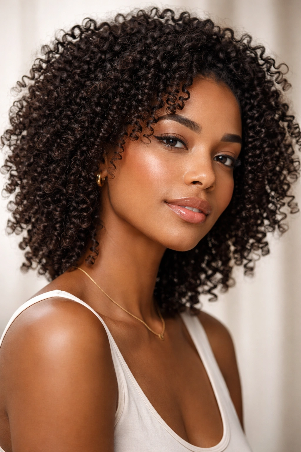 Close-up of defined curls in a wash-and-go pattern