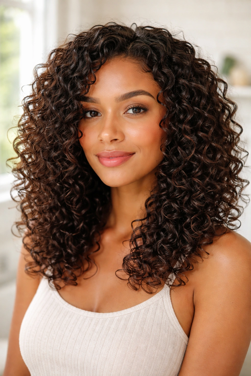 Close-up of defined, moisturized wash-and-go curls with natural bounce
