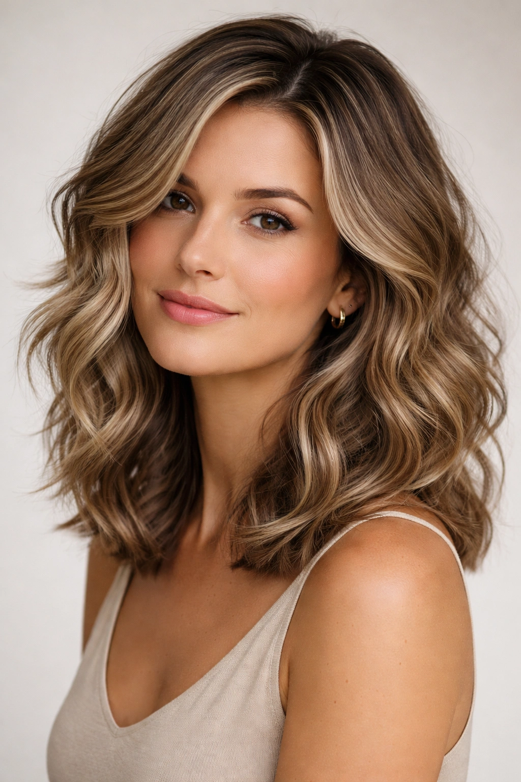 Shoulder-length waves with seamless blend and face-framing layers