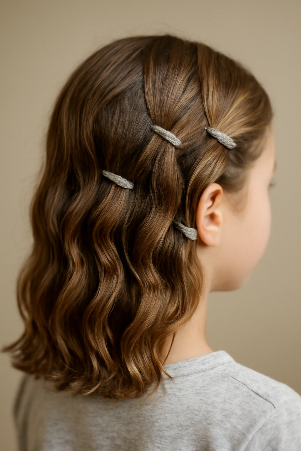 Side view of head showing soft waves formed by angled clips