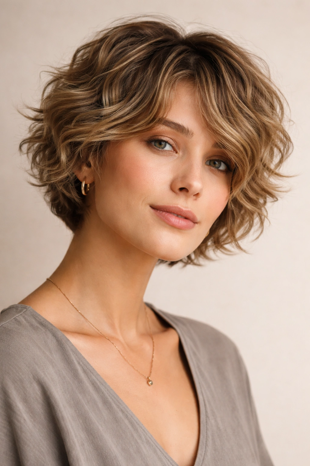 Sculpted wave cut with loose waves and horizontal movement