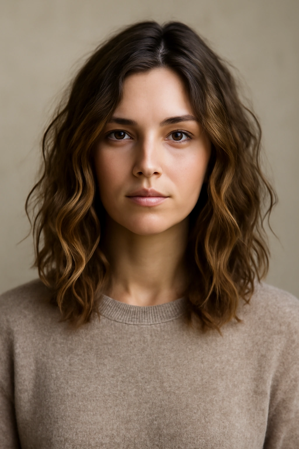 Wavy textured medium hairstyle showing natural waves
