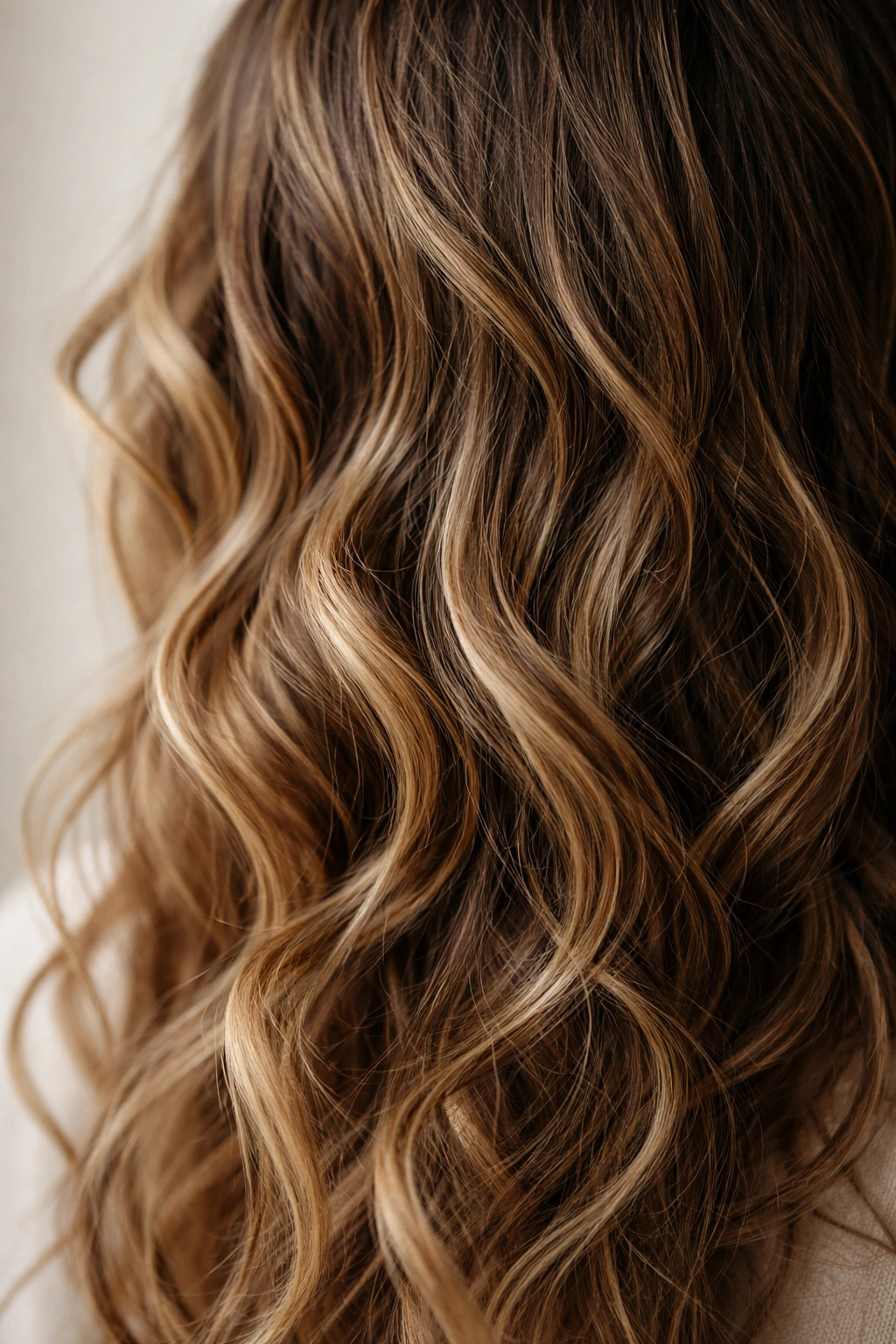 Close-up of natural wavy hair texture with soft lighting