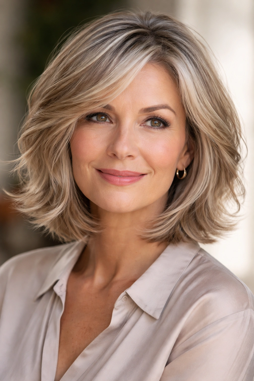 Wavy lob with feathered layers creating a soft, textured edge.