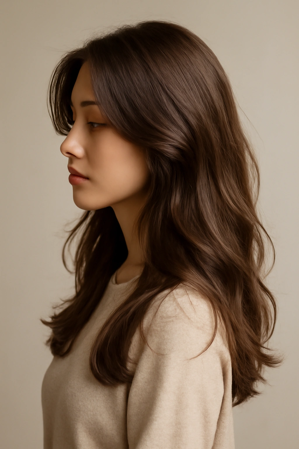 Long wavy hair with subtle layers and natural movement