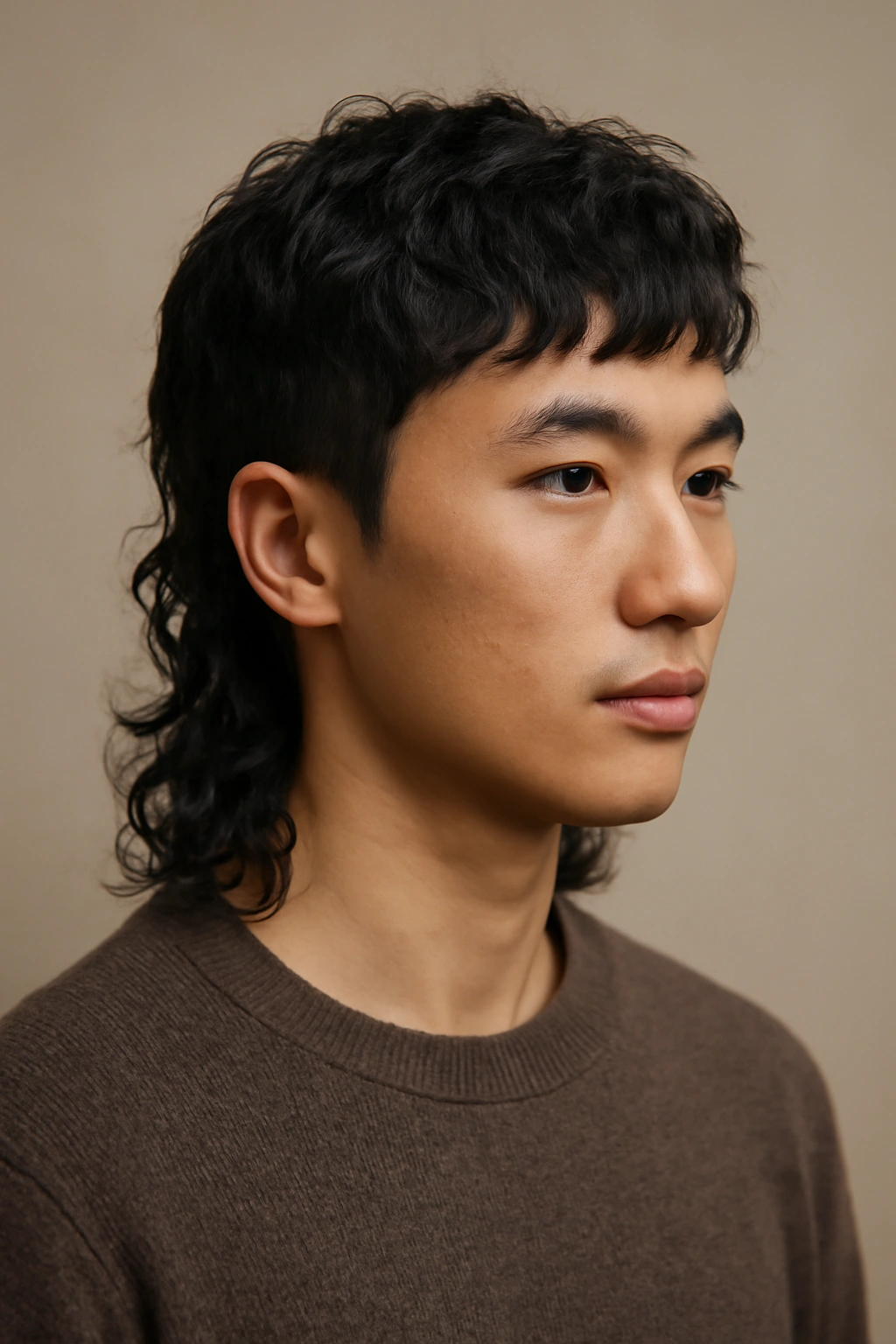 Portrait of person with wavy-textured mullet showing defined waves