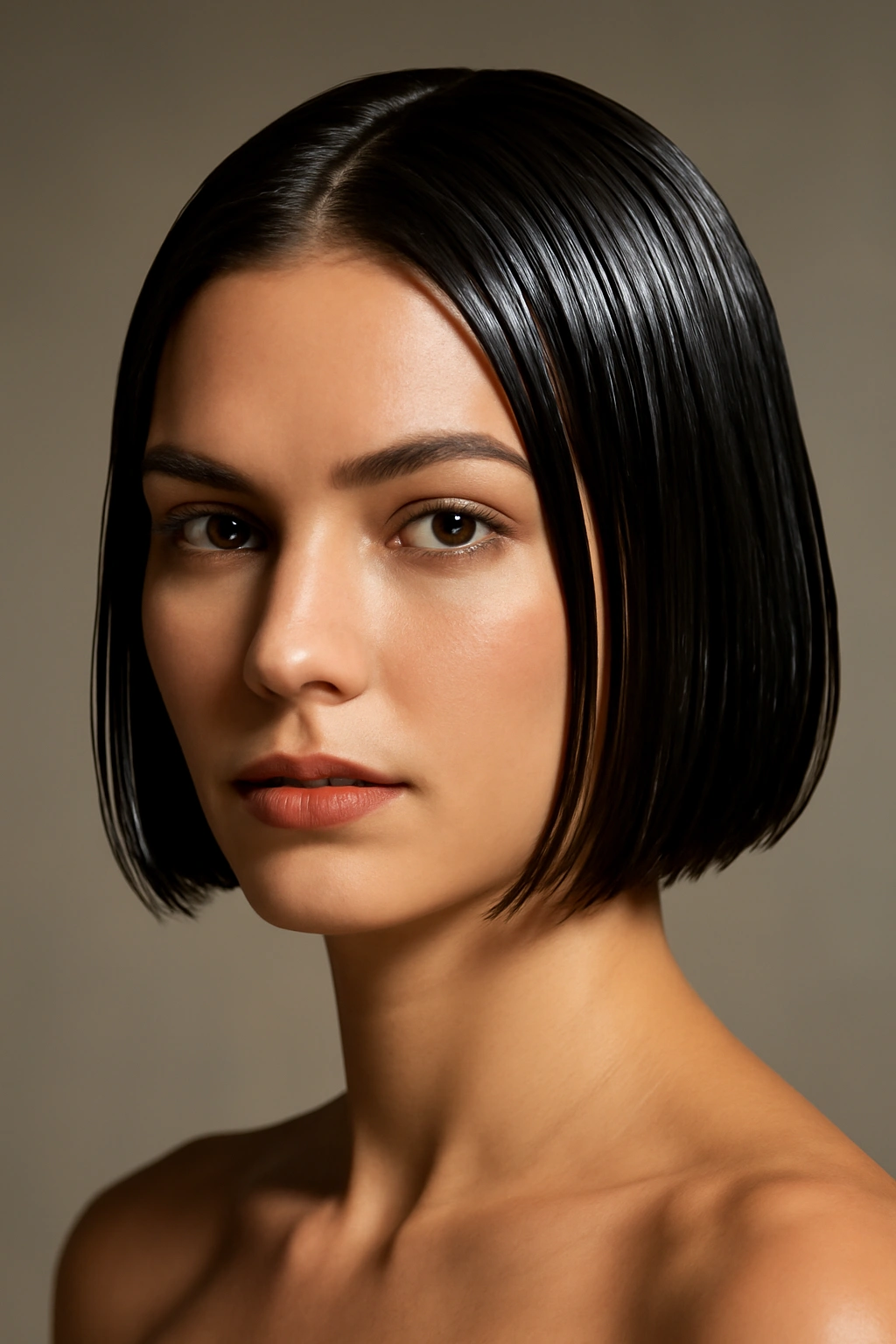 Blunt bob with a glossy wet-style shine