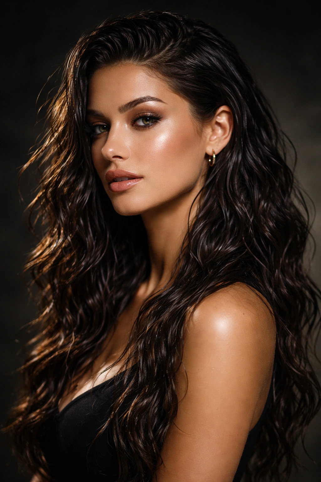Glossy wet-look waves with a highly polished shine