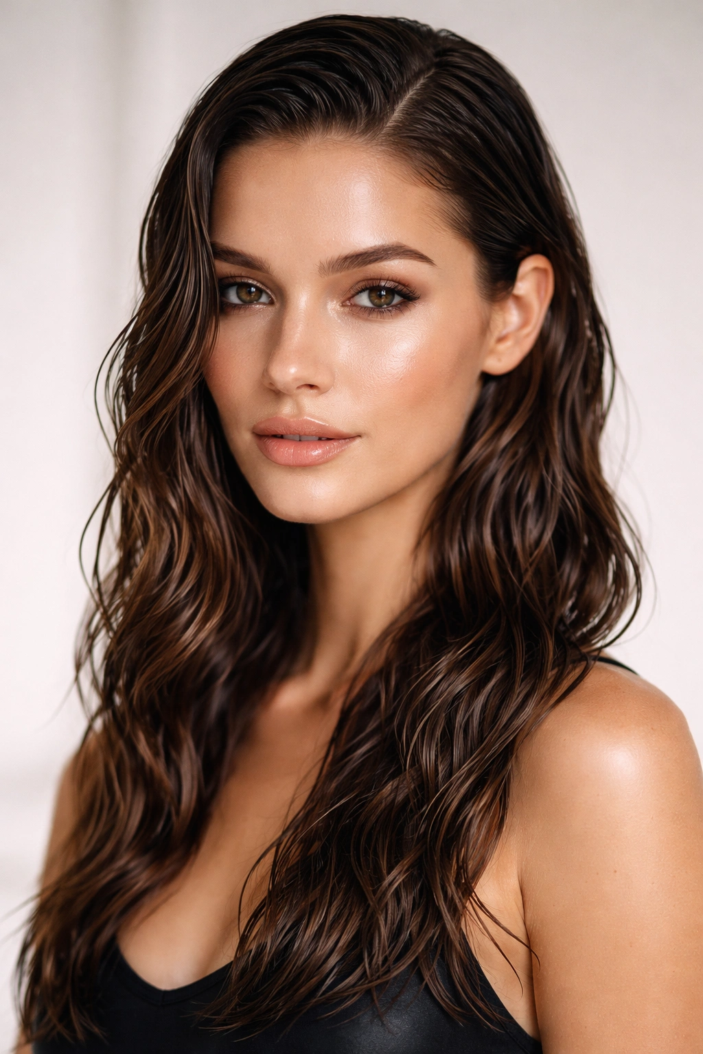 Glossy, damp-looking waves with a sleek finish