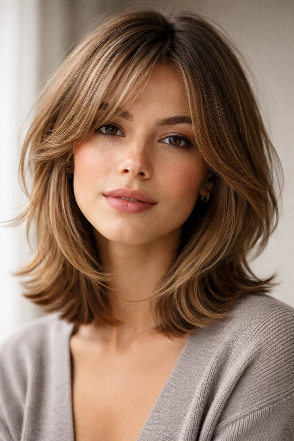 Close-up portrait showing wispy face-framing hair around the cheeks and temples.